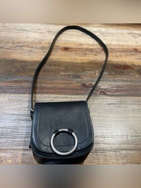 Ralph Lauren Black Leather Crossbody with Silver Ring